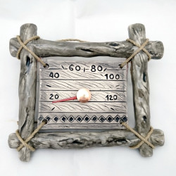 Ceramiczny termometr do sauny - w ramce z gałązek  Ceramiczny termometr do sauny - w ramce z gałązek