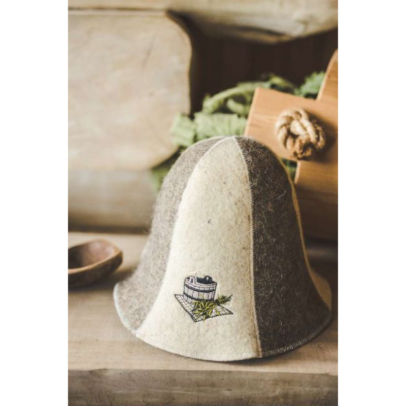 Kapelusz do sauny - BUCKET AND SAUNA WHISKS, w paski