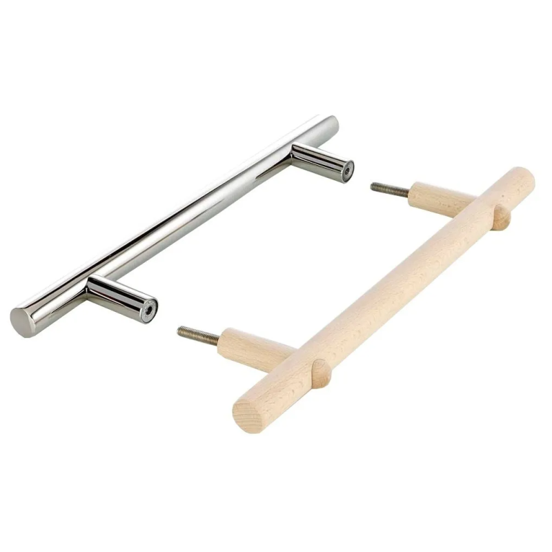 Komplet klamek do drzwi ze stali nierdzewnej i drewna