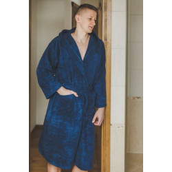 Bawełniany niebieski szlafrok z kapturem 
