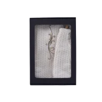 Zestaw prezentowy w pudełku prezentowym dla NIEJ. Damski kapelusz do sauny i fartuch - LNIANY, haftowany