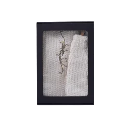 Zestaw prezentowy w pudełku prezentowym dla NIEJ. Damski kapelusz do sauny i fartuch - LNIANY, haftowany 