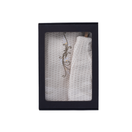 Zestaw prezentowy w pudełku prezentowym dla NIEJ. Damski kapelusz do sauny i fartuch - LNIANY, haftowany 