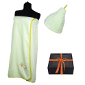 Zestaw prezentowy w pudełku prezentowym dla NIEJ. Damski czepek do sauny i fartuch JASNOZIELONY - 0