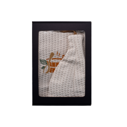 Zestaw prezentowy w pudełku prezentowym dla NIEGO. Męski kapelusz do sauny i fartuch - LNIANY, haftowany 