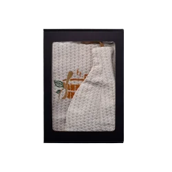 Zestaw prezentowy w pudełku prezentowym dla NIEGO. Męski kapelusz do sauny i fartuch - LNIANY, haftowany 