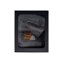 Zestaw prezentowy w pudełku prezentowym dla NIEGO. Męski kapelusz i fartuch do sauny - SZARY 