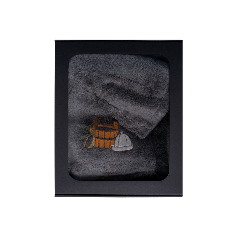 Zestaw prezentowy w pudełku prezentowym dla NIEGO. Męski kapelusz i fartuch do sauny - SZARY