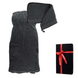 Zestaw prezentowy w pudełku prezentowym RENTO KENNO DLA NIEJ. Ręcznik do włosów i fartuch, szary 