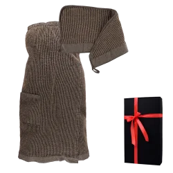 Zestaw prezentowy w pudełku prezentowym RENTO KENNO DLA NIEJ. Ręcznik do włosów i fartuch, brązowy 