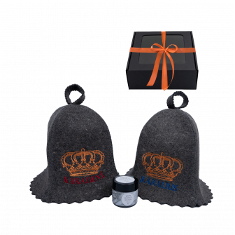 Zestaw prezentowy w pudełku prezentowym DARK KINGS. Czepki do sauny i kryształy mentolowe
