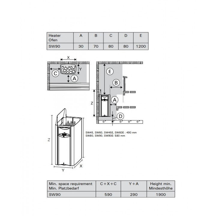 Piec elektryczny do sauny - HARVIA The Wall Black Steel SW90 9 kW