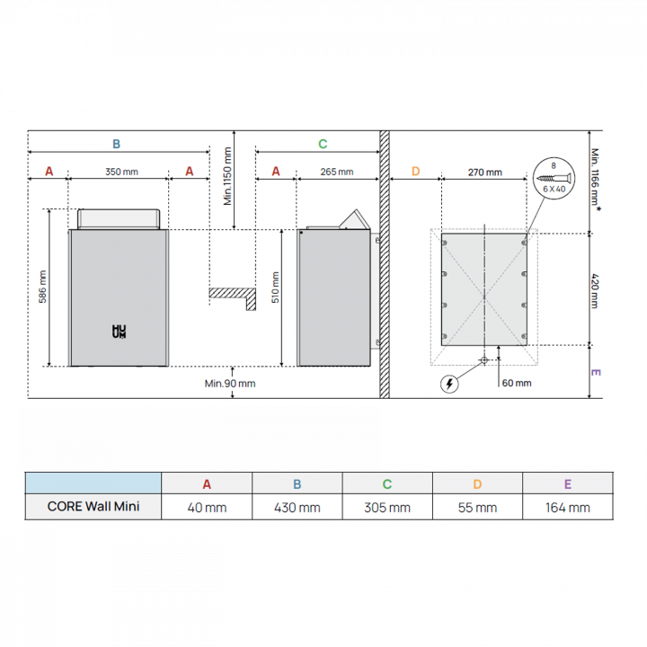 Elektryczny piec do sauny - HUUM Core Wall Mini Combi 4