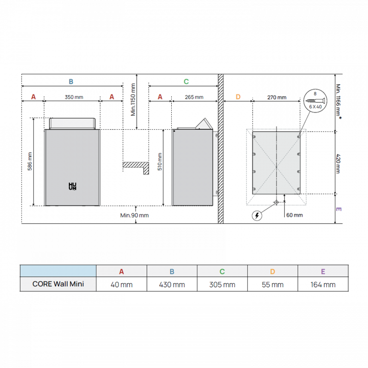 Elektryczny piec do sauny - HUUM Core Wall Mini, czarny