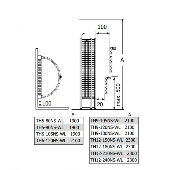Piec elektryczny do sauny – SAWOTEC Tower Wall, bez jednostki sterującej 6 kW