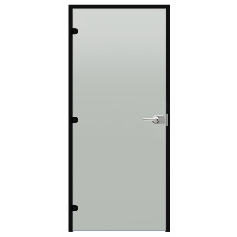 Drzwi szklane zamykane na klucz Harvia Black Line, satyna, 9x21, czarna rama aluminiowa