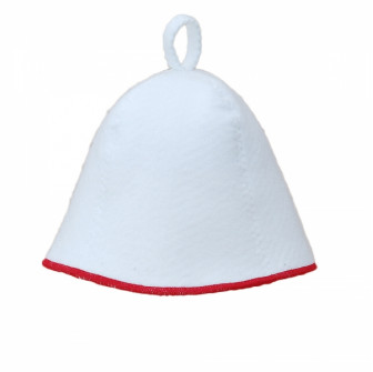Czapka do sauny - biała z czerwonym paskiem