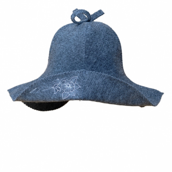 Czapka do sauny - szara, ze srebrnym kwiatkiem