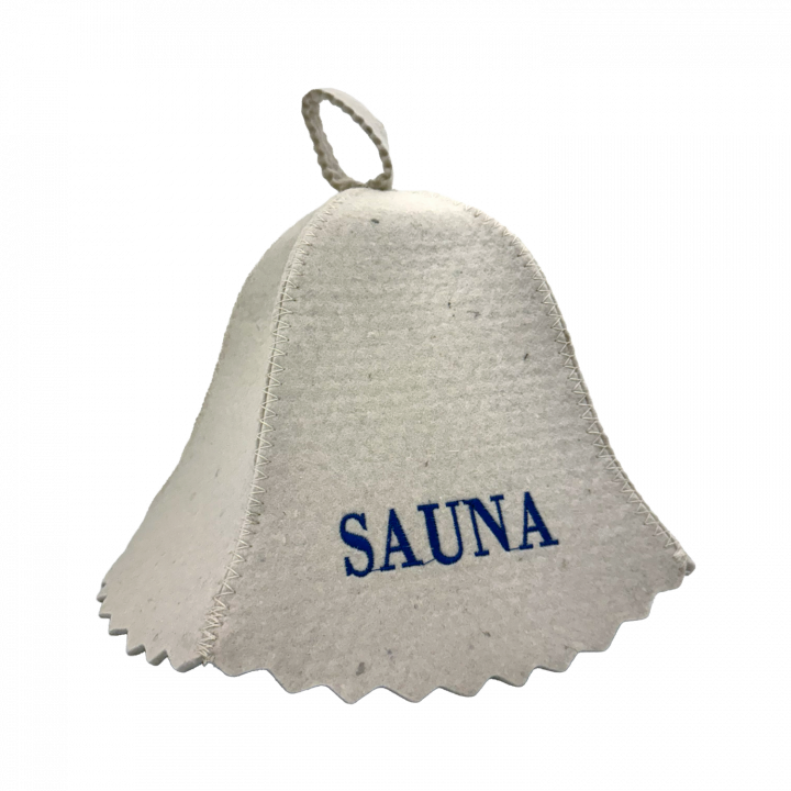 Czapka do sauny - SAUNA, z niebieskim napisem