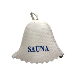 Czapka do sauny - SAUNA, z niebieskim napisem 