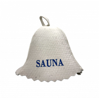 Czapka do sauny - SAUNA, z niebieskim napisem