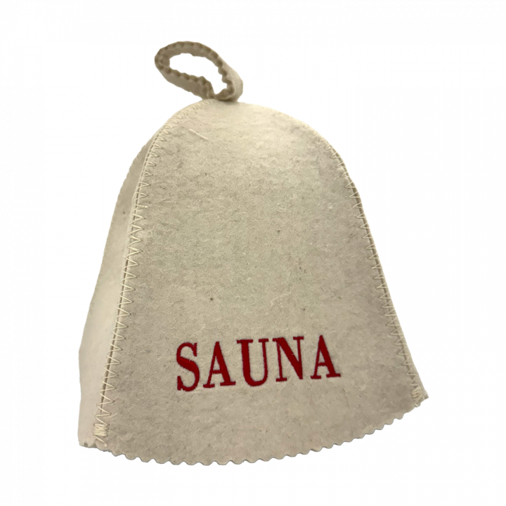 Czapka do sauny - Sauna, z czerwonym napisem