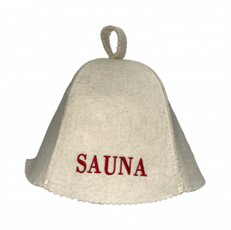 Czapka do sauny - Sauna, z czerwonym napisem