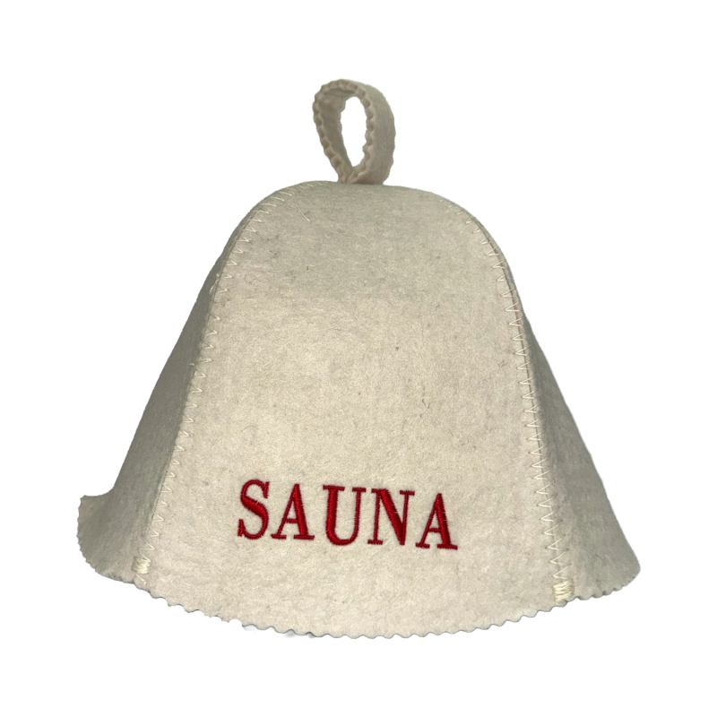 Czapka do sauny - Sauna, z czerwonym napisem